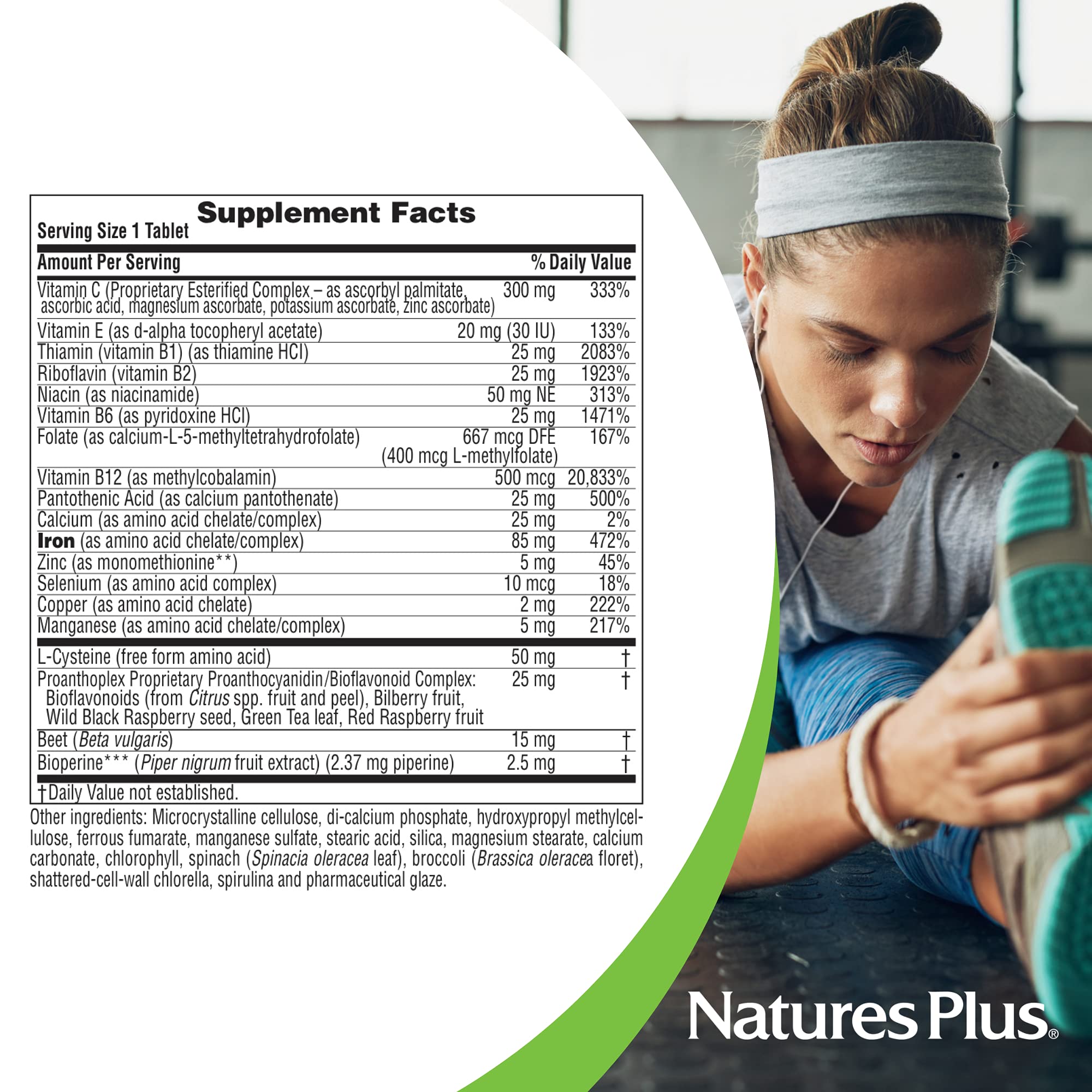 Bottle of NaturesPlus Hema-Plex Iron with 85 mg per dose and 10 servings