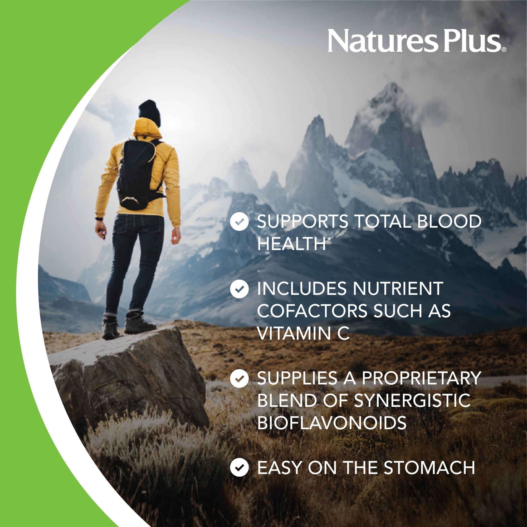 Ingredients chart for NaturesPlus Hema-Plex Iron with vitamin C and bioflavonoids