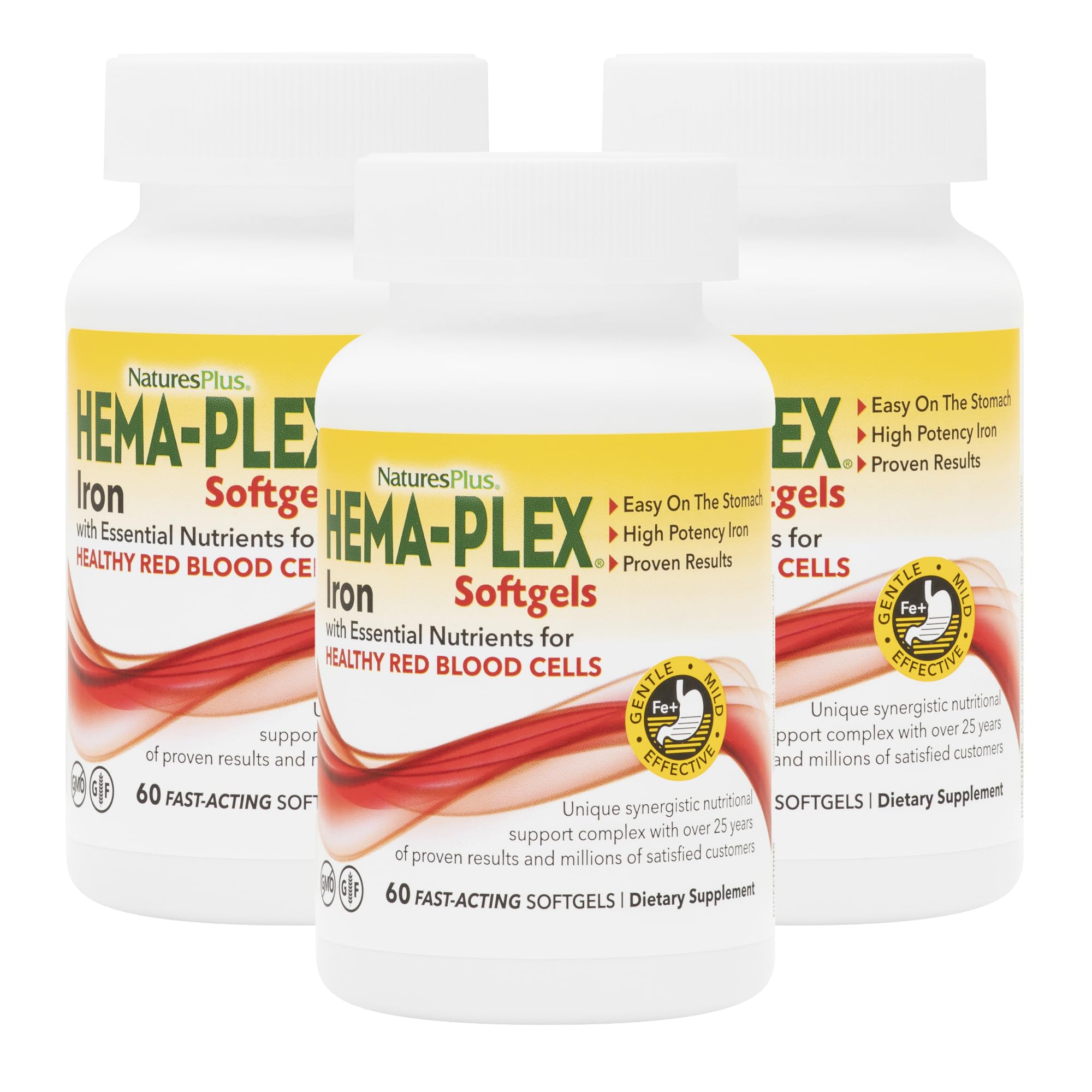 Nature's Plus Hema-Plex Iron softgel bottle front boosts iron support