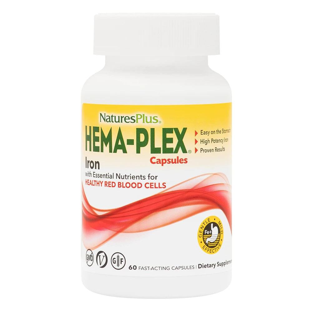NaturesPlus Hema-Plex Iron softgel bottle for daily iron support.