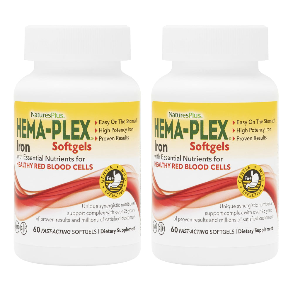NaturesPlus Hema-Plex Iron softgels bottle front for daily iron support