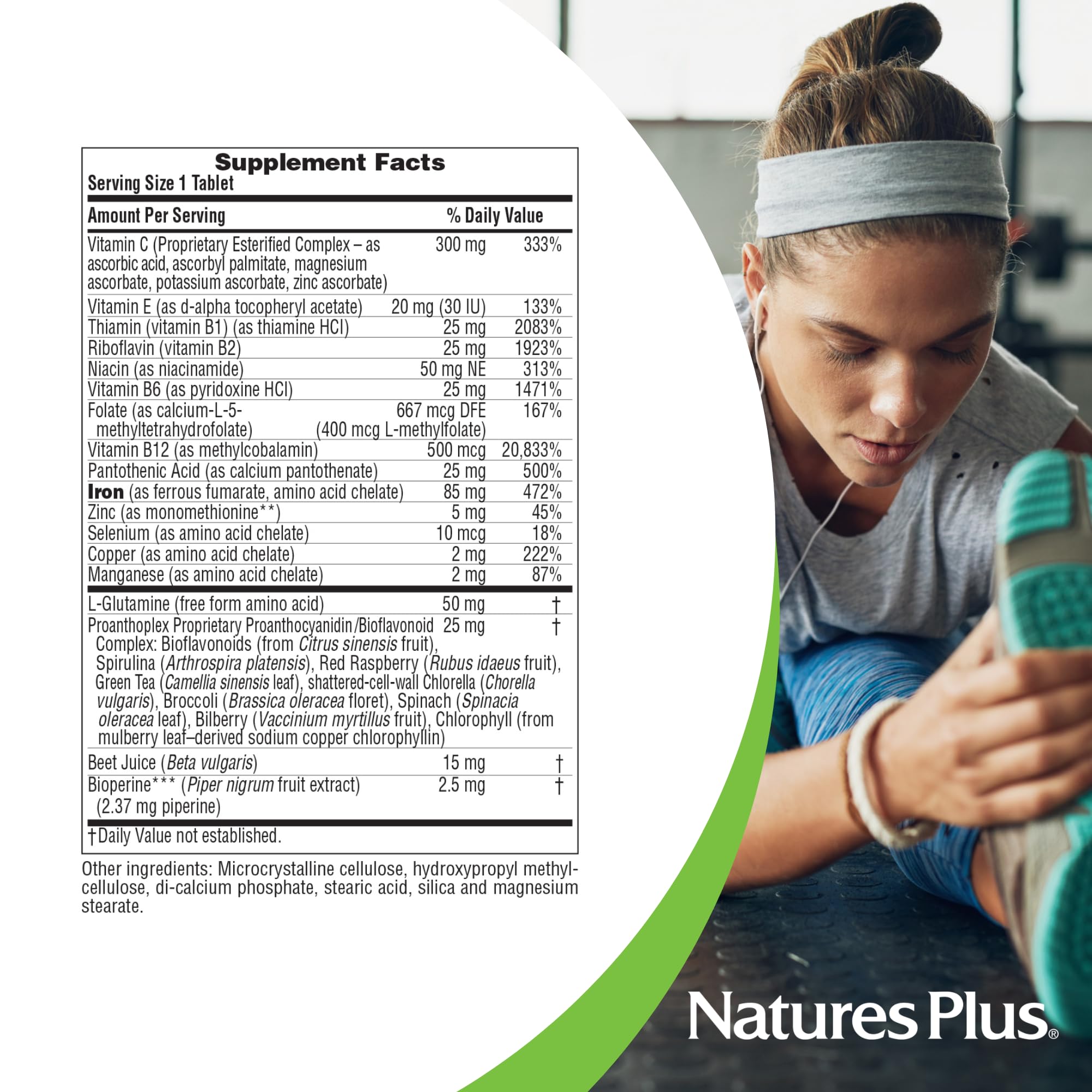 NaturesPlus Hema-Plex Iron tablets with vitamin C and bioflavonoids emphasis.