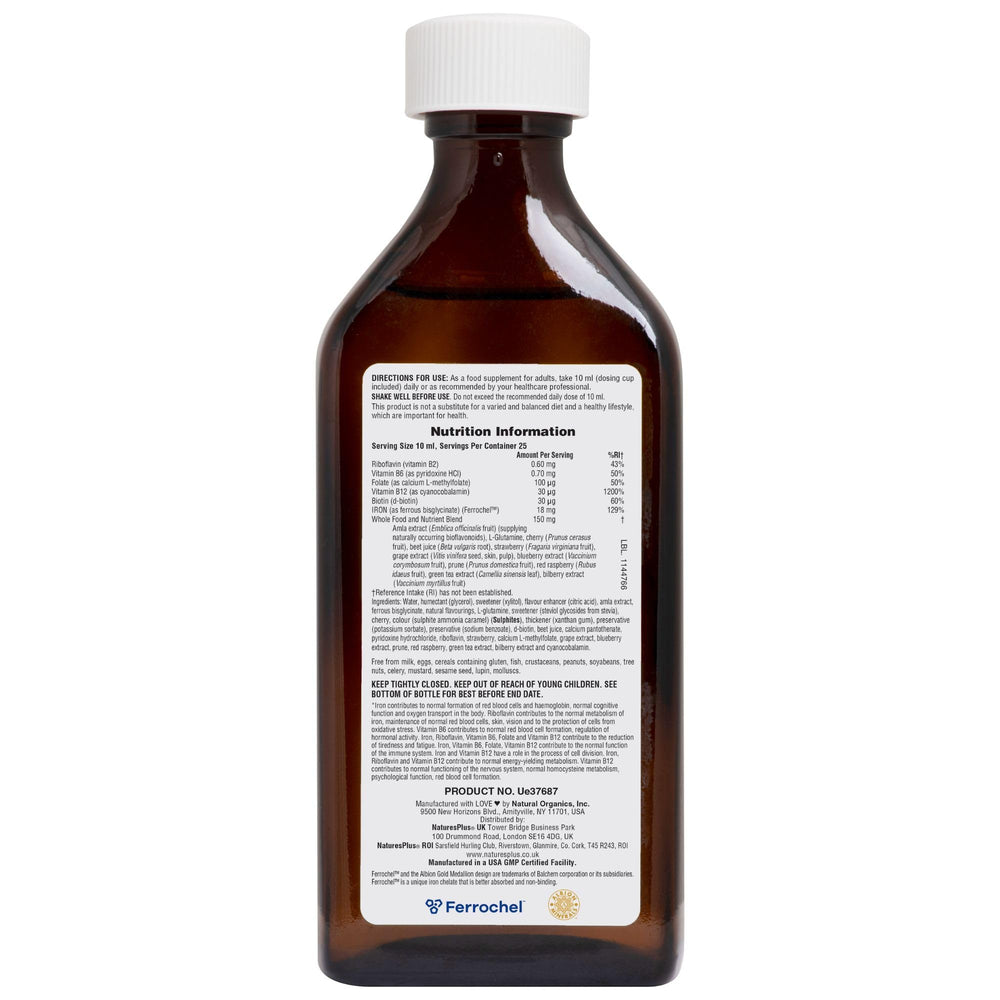 Pouring NaturesPlus Hema-Plex liquid iron into a glass for convenient intake