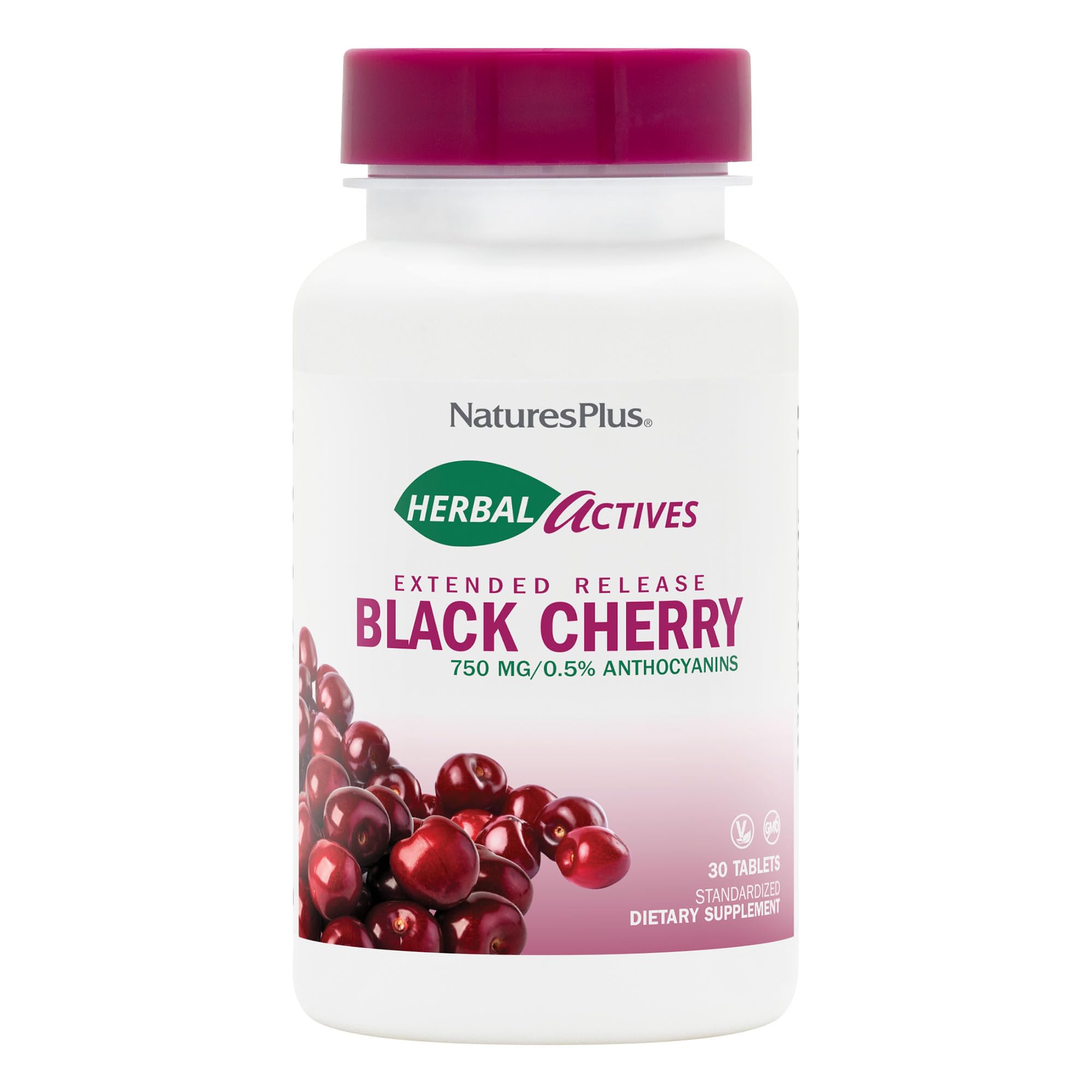 NaturesPlus Herbal Actives Black Cherry bottle with extended-release tablets for daily antioxidant support