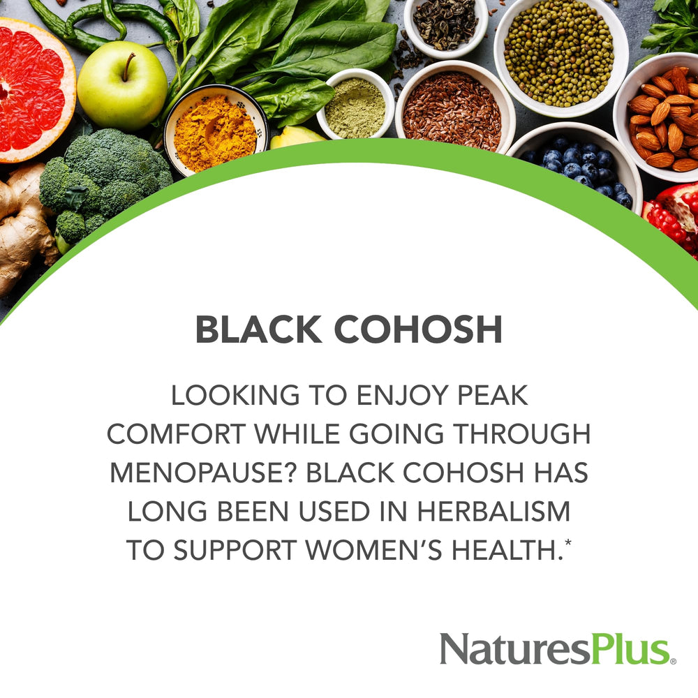 Close-up of Black Cohosh label highlighting high potency and whole-root blend