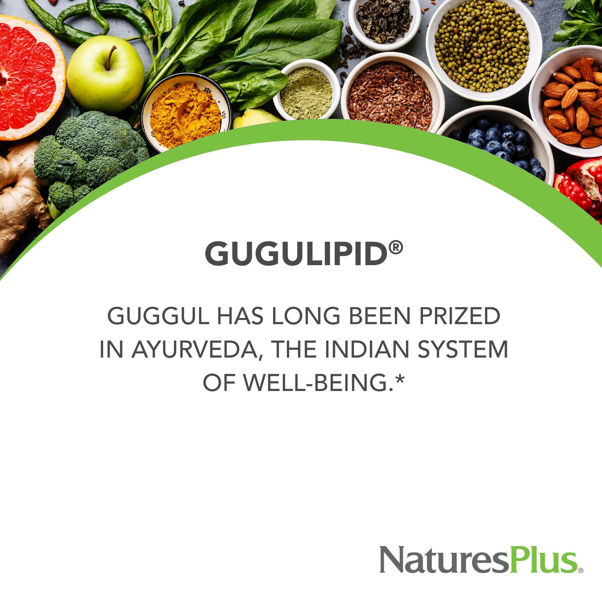 NaturesPlus Herbal Actives Gugulipid label emphasizes vegan, gluten-free purity.