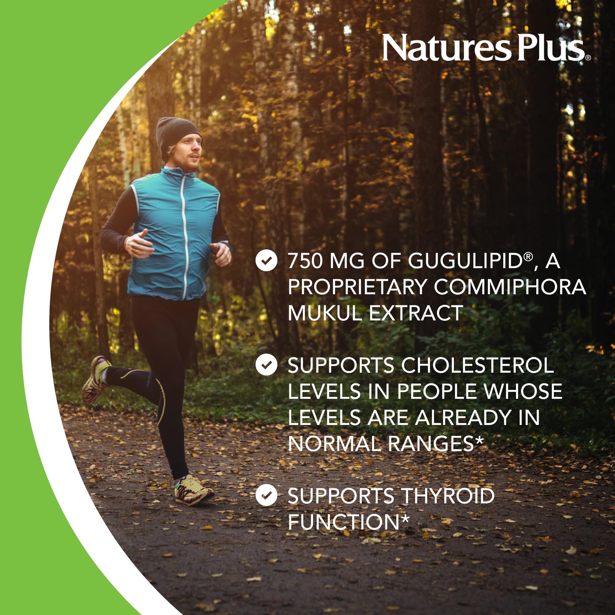 NaturesPlus Gugulipid packaging box on shelf signals quality manufacturing and compliance.