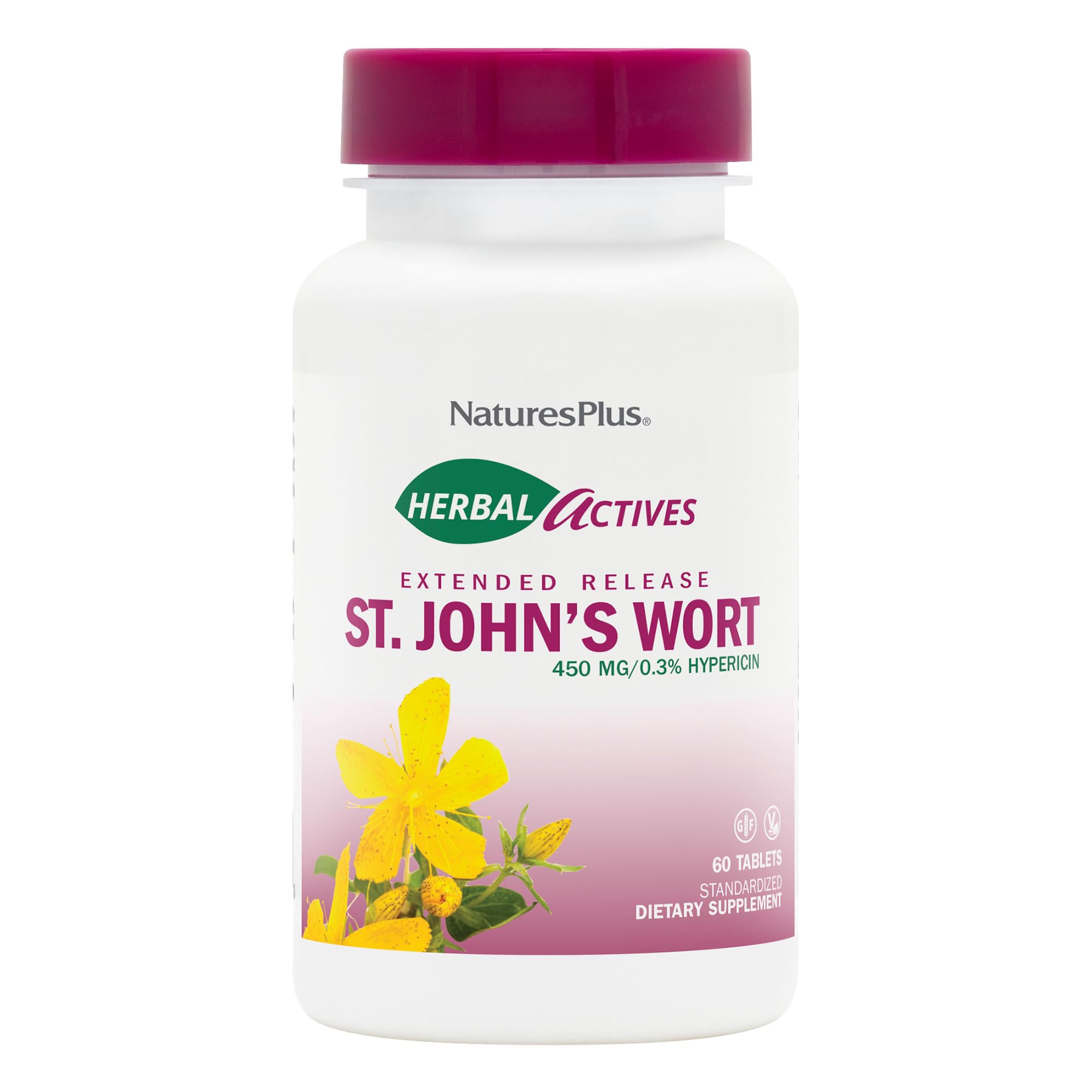 NaturesPlus Herbal Actives St John's Wort extended-release bottle ready for daily use