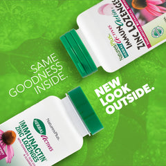 NaturesPlus ImmunActin lozenges bottle label highlighting zinc and botanicals