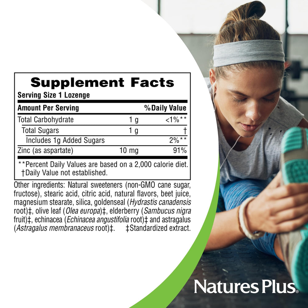 NaturesPlus ImmunActin lozenges ingredients feature elderberry and echinacea