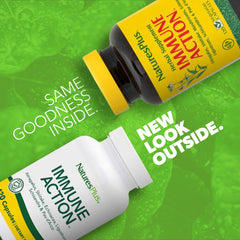 Close-up of Immune Action capsules indicating a simple one-capsule daily routine