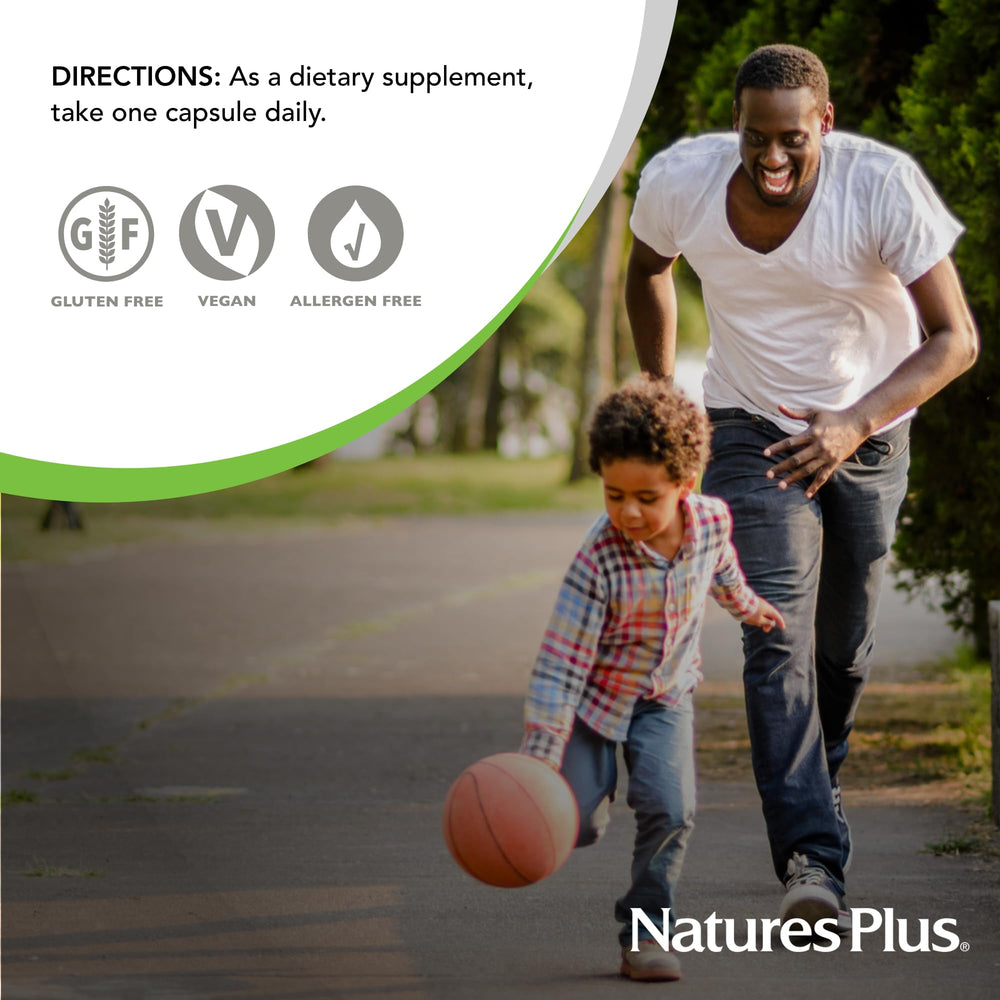 NaturesPlus Immune Action vegan and gluten-free badge highlighting dietary compatibility
