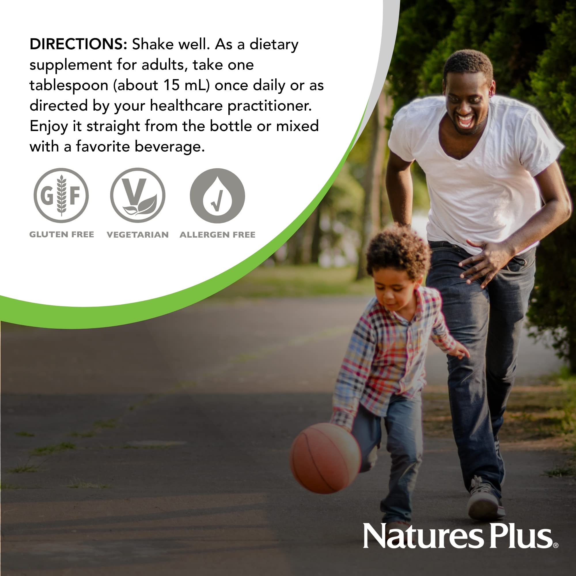NaturesPlus Liquid Sunshine D3 glass bottle on wood conveys premium quality.