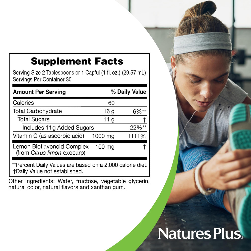NaturesPlus glass with vitamin C liquid ready for a serving.