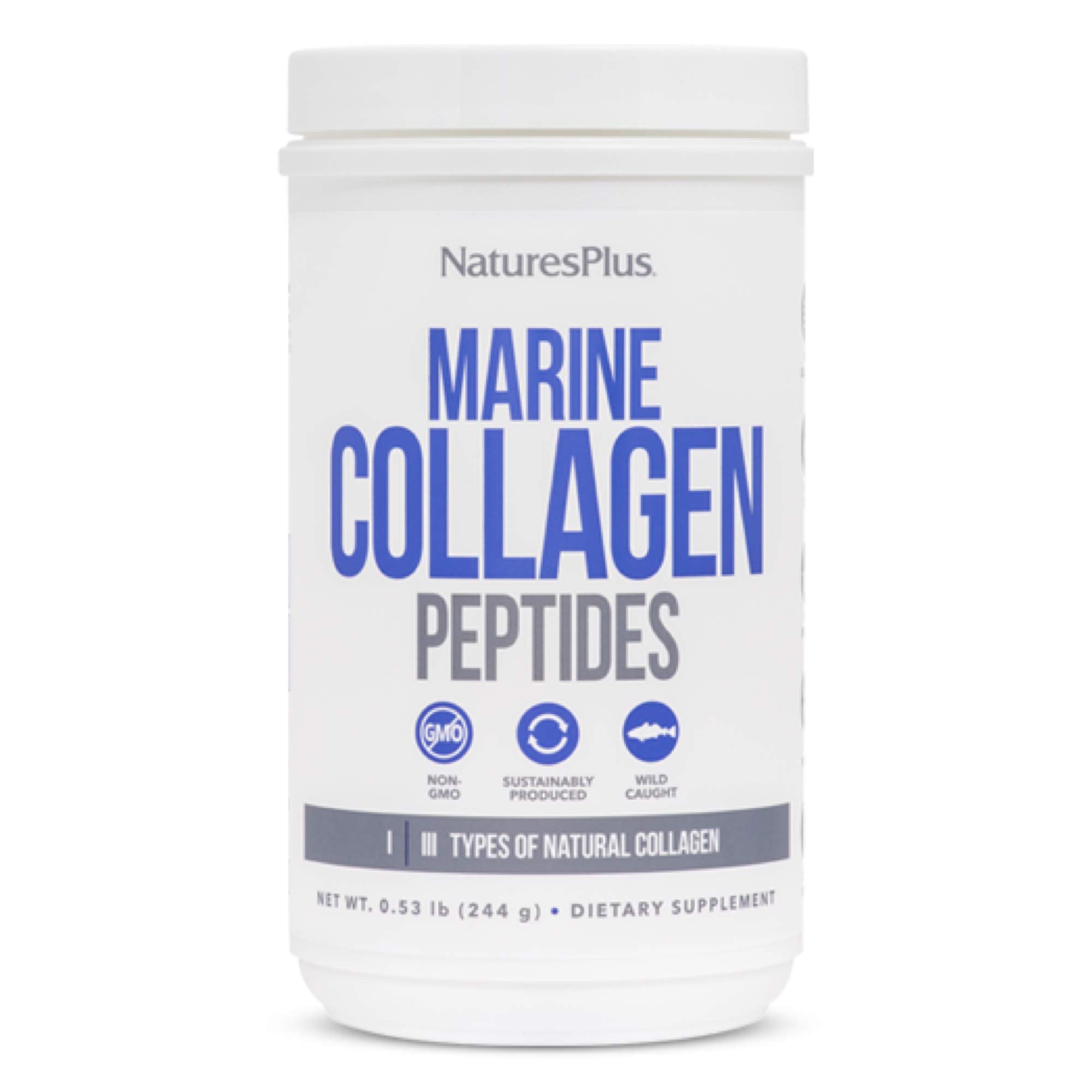 Nature'sPlus Marine Collagen Peptides bottle closeup for skin support