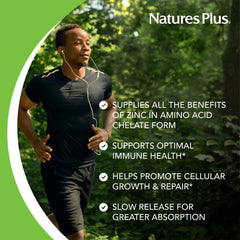Mega Zinc supplement facts panel featuring amino acid chelate zinc.