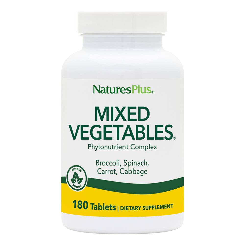 NaturesPlus Mixed Vegetables bottle front showing a 1300 mg daily greens blend