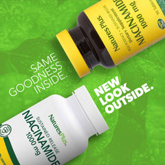 NaturesPlus Niacinamide supplement facts label showing high-potency formula