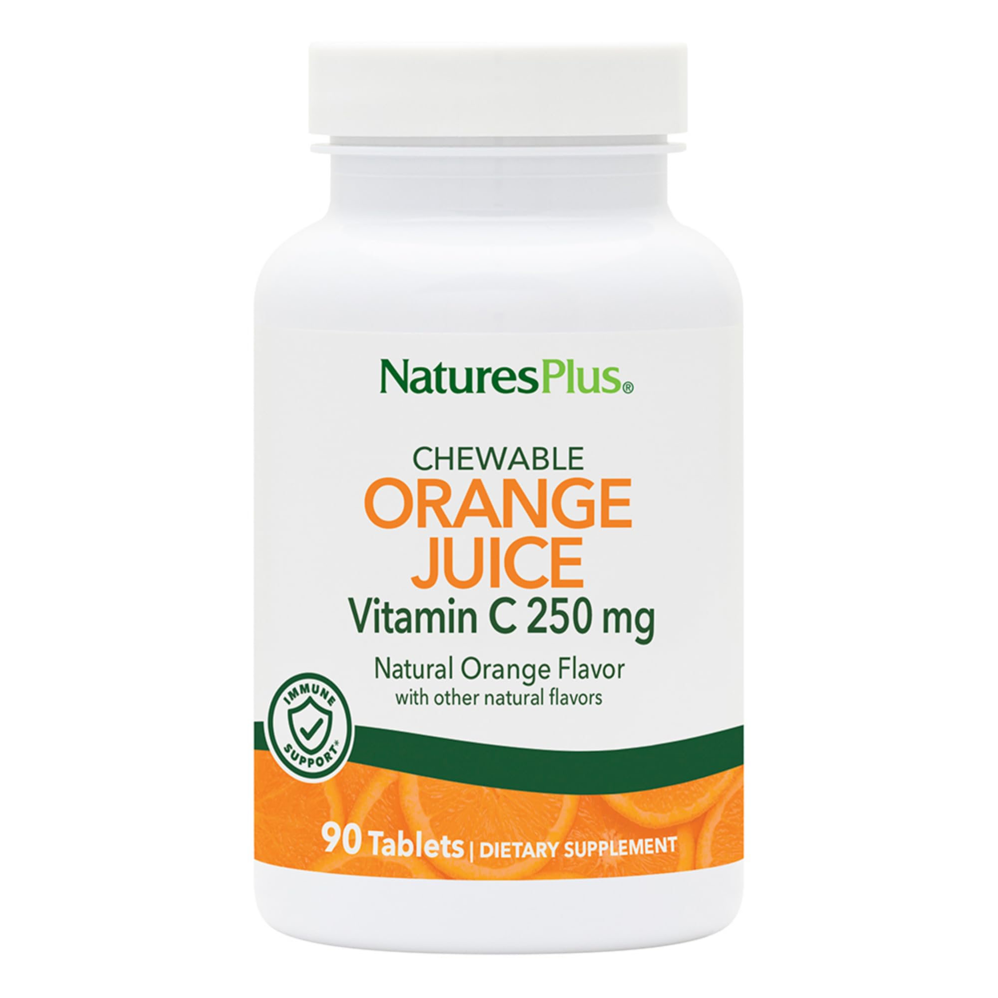 NaturesPlus Orange Juice C chewable bottle front with high potency vitamin C