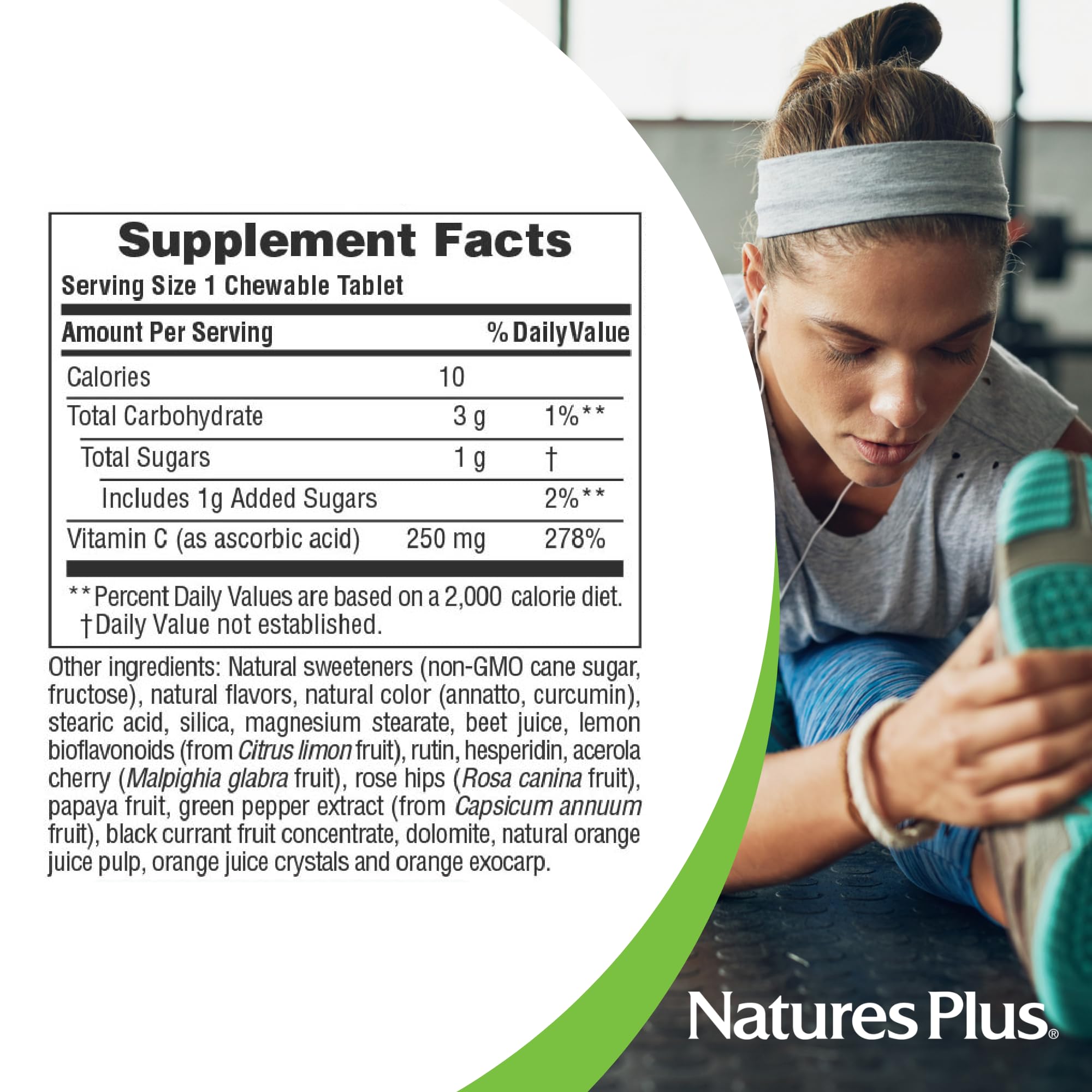 NaturesPlus Orange Juice C chewables on kitchen counter