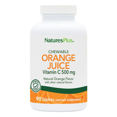 NaturesPlus Orange Juice chewable tablet in bottle front view for immune support.