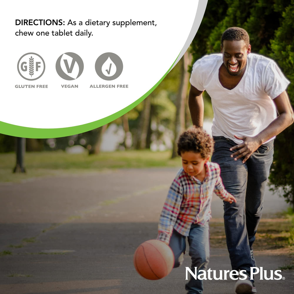 NaturesPlus Orange Juice Jr. visual emphasizes daily immune support concept.