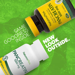 Close-up of NaturesPlus Pancreatin tablets showing their gluten-free formulation.