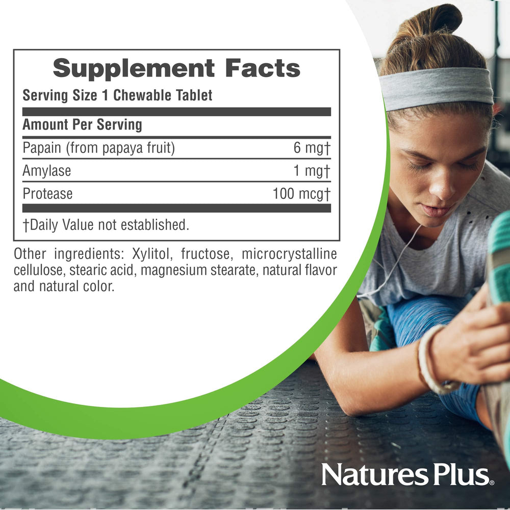 NaturesPlus Papaya Enzyme packaging image shows durable bottle and label design