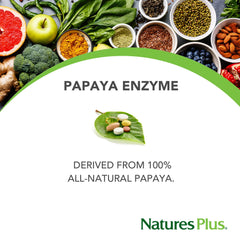 NaturesPlus Papaya Enzyme tablets-closeup shows chewable, convenient daily supplement