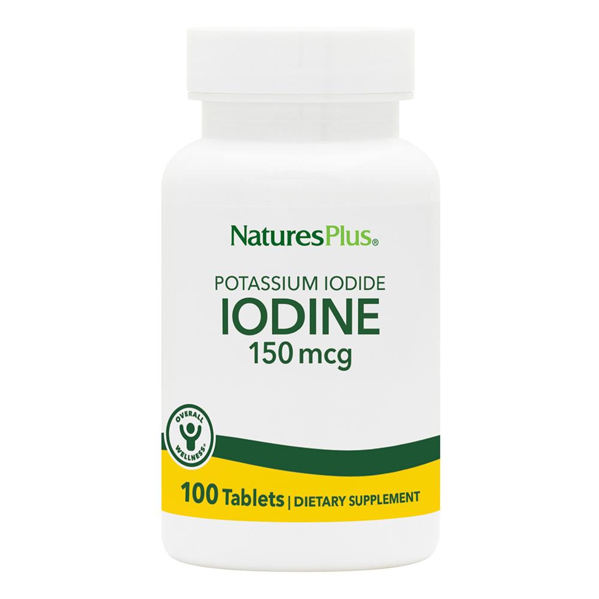 NaturesPlus Potassium Iodide 150 mcg bottle showing packaging for daily iodine support.