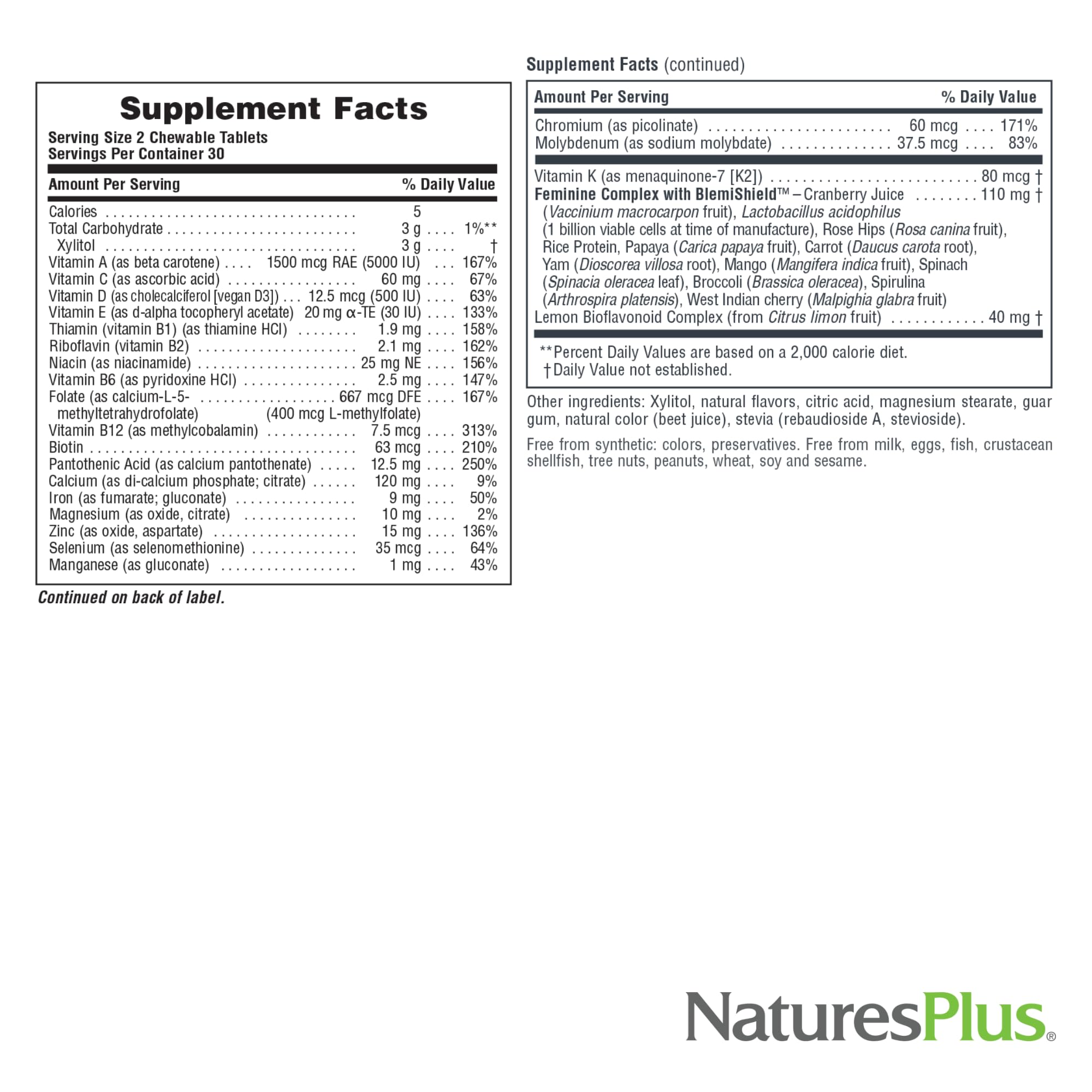 NaturesPlus Power Teen for Her chewable with probiotic K12 M18 blend for daily support.