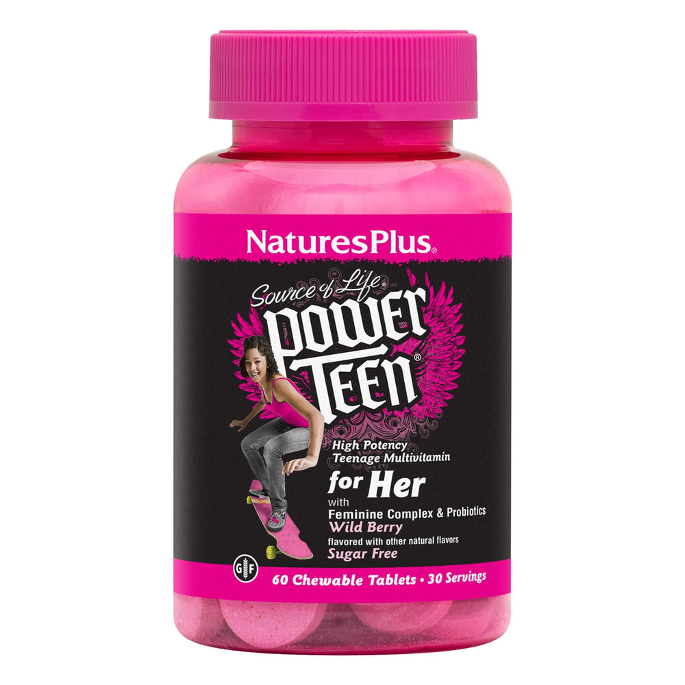 NaturesPlus Power Teen for Her Wild Berry bottle with on-the-go energy support.