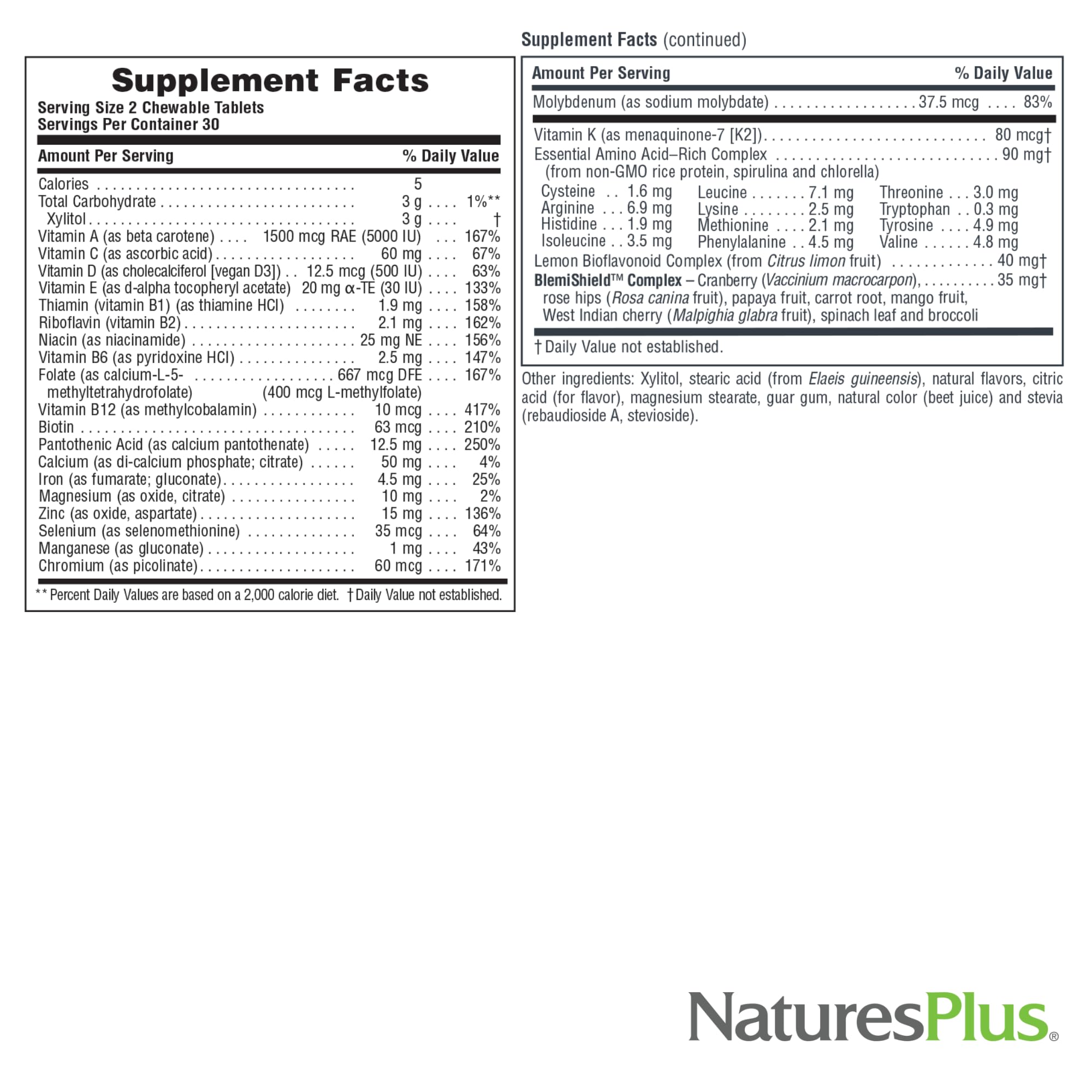 NaturesPlus Power Teen for Him BlemiShield complex label emphasizes clearer complexion