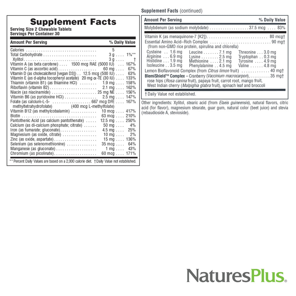 NaturesPlus Power Teen for Him BlemiShield complex label emphasizes clearer complexion