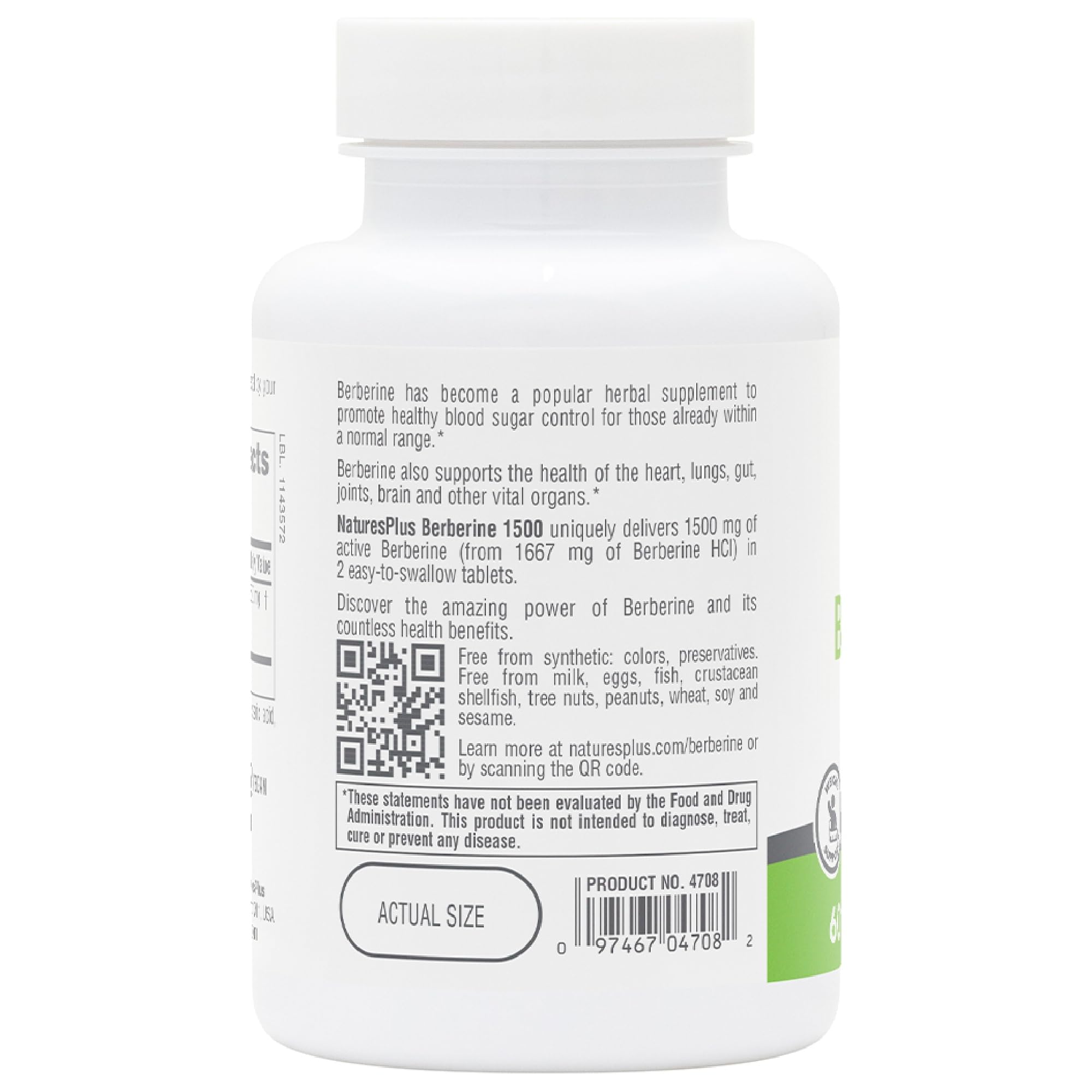 Tablets arranged in blister pack show 60 servings per bottle.