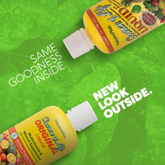 NaturesPlus Source of Life Liquid tropical fruit label closeup, gluten‑free and vegetarian‑friendly