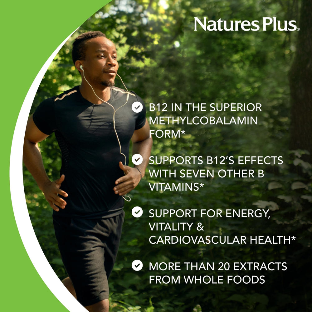 NaturesPlus Source of Life Garden B12 capsules arranged for daily use.