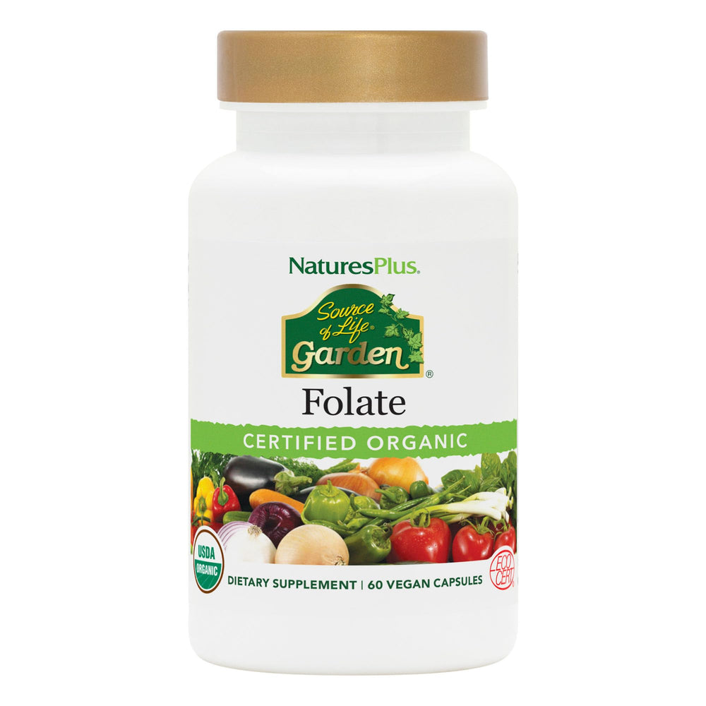 NaturesPlus Source of Life Garden Folate bottle front view for easy daily supplementation