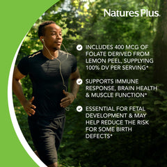 NaturesPlus Source of Life Garden Folate capsules in bottle showing plant-based vegan source