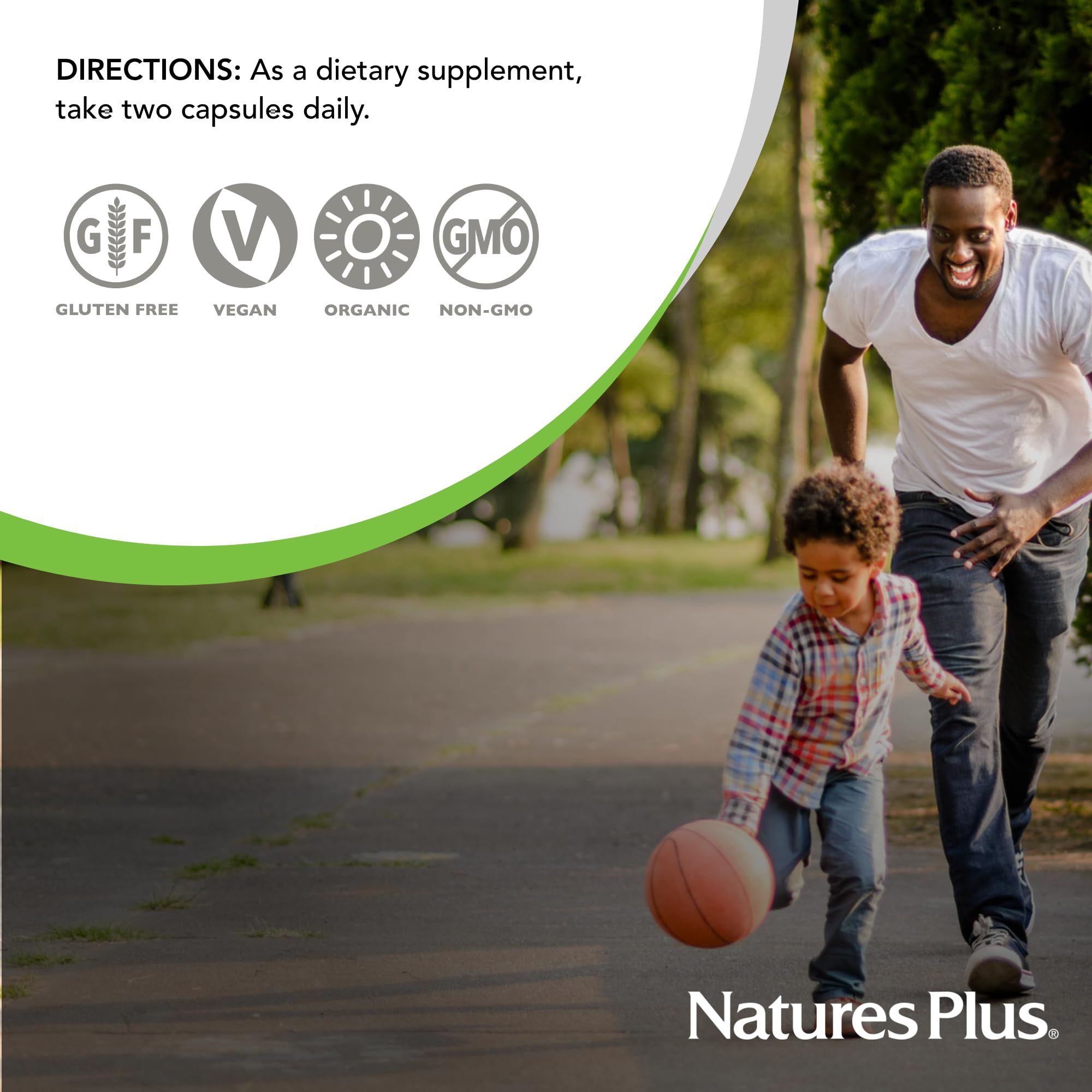 NaturesPlus Source of Life Garden vegan capsules indicate gluten-free, allergy-friendly formula