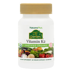 NaturesPlus Source of Life Garden Vitamin K2 120 mcg capsules bottle for bone and blood support.