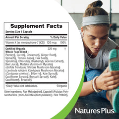 NaturesPlus Source of Life Garden Vitamin K2-60 capsules pack-front displays 120 servings in two bottles.