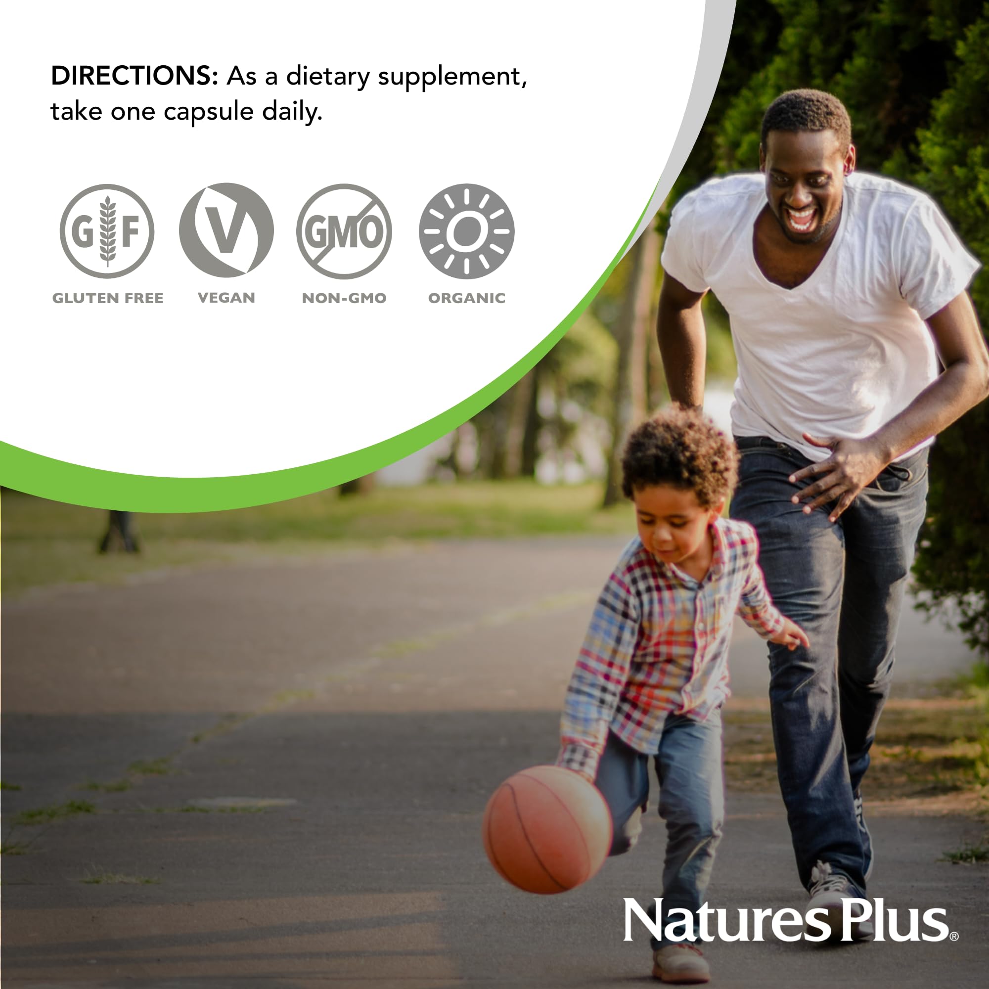 NaturesPlus Source of Life Garden Vitamin K2-60 organic capsules back with certifications.