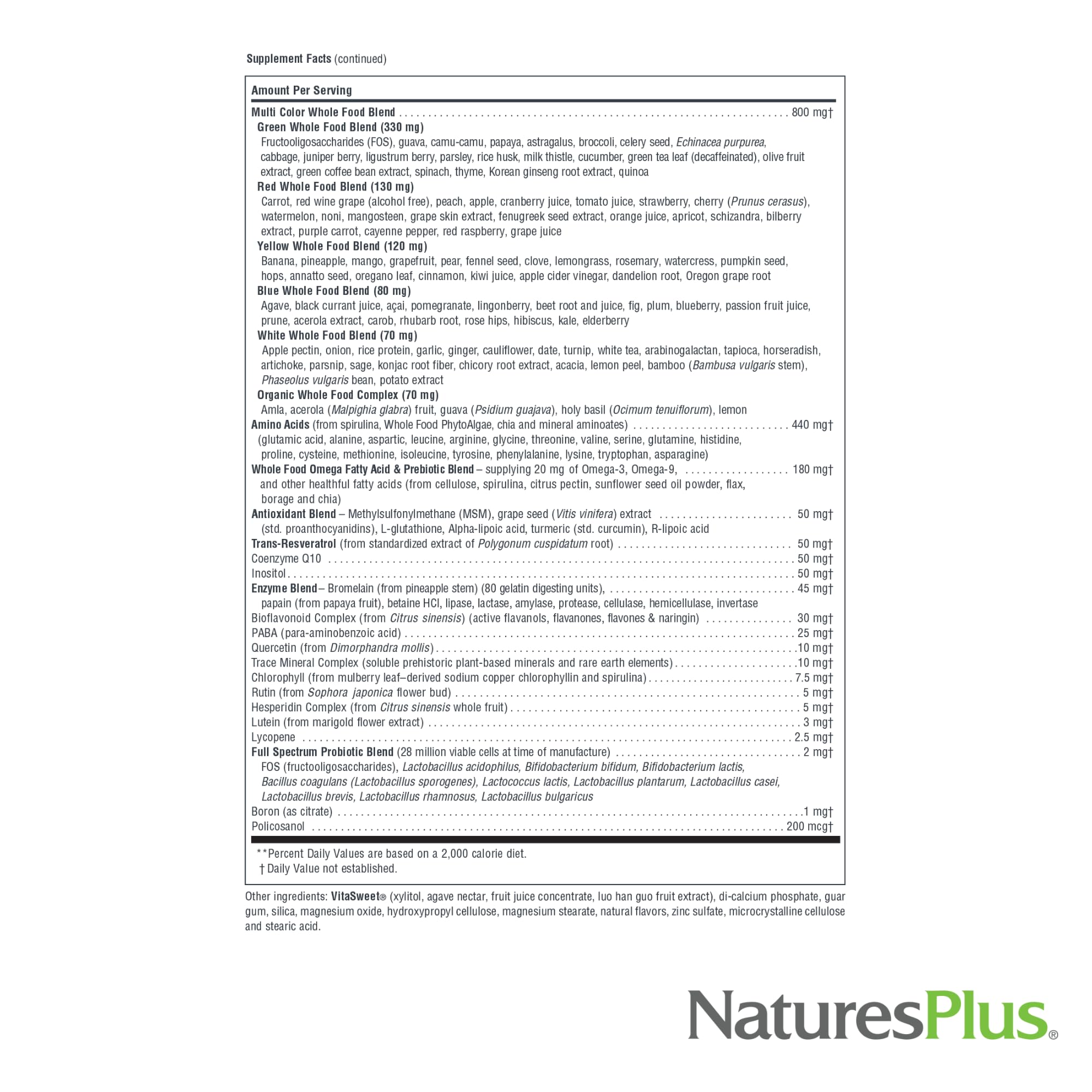 NaturesPlus Source of Life Gold chewables illustrating key ingredients like acai, resveratrol, and CoQ10