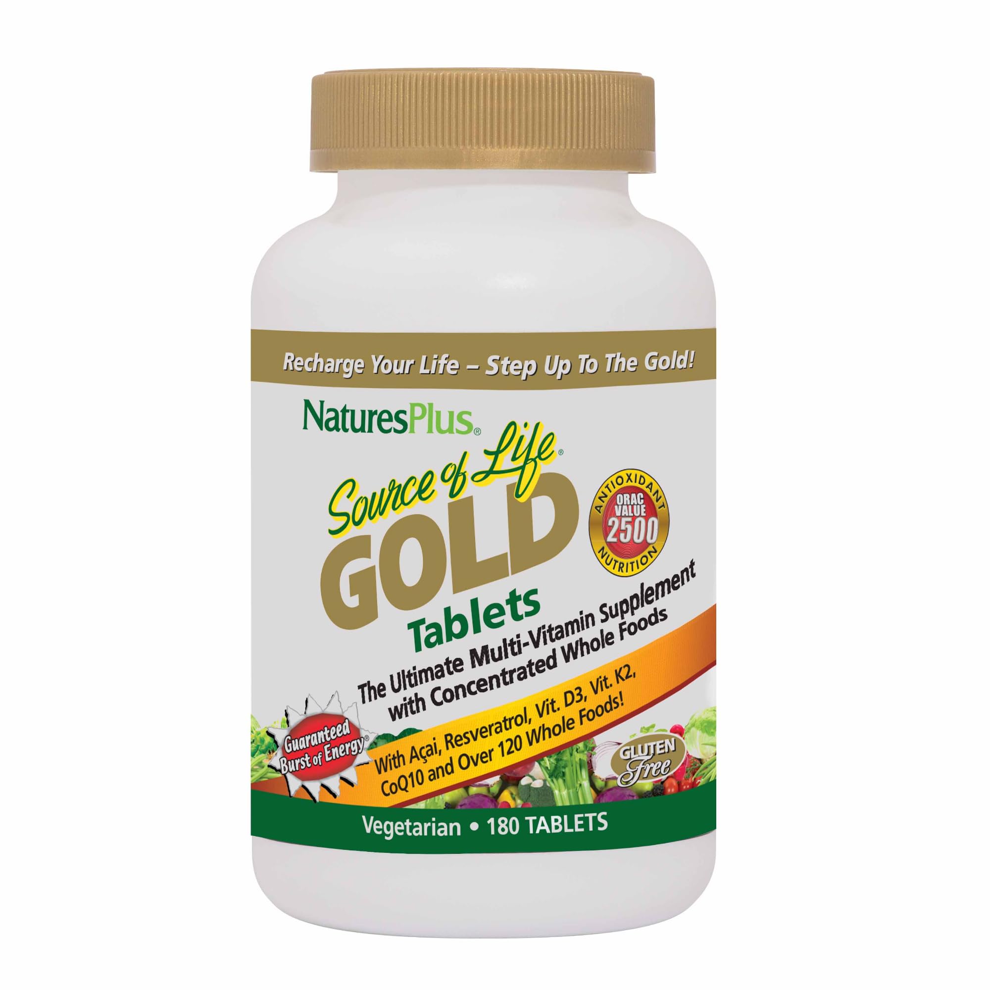 NaturesPlus Source of Life Gold bottle front view for daily wellness support.