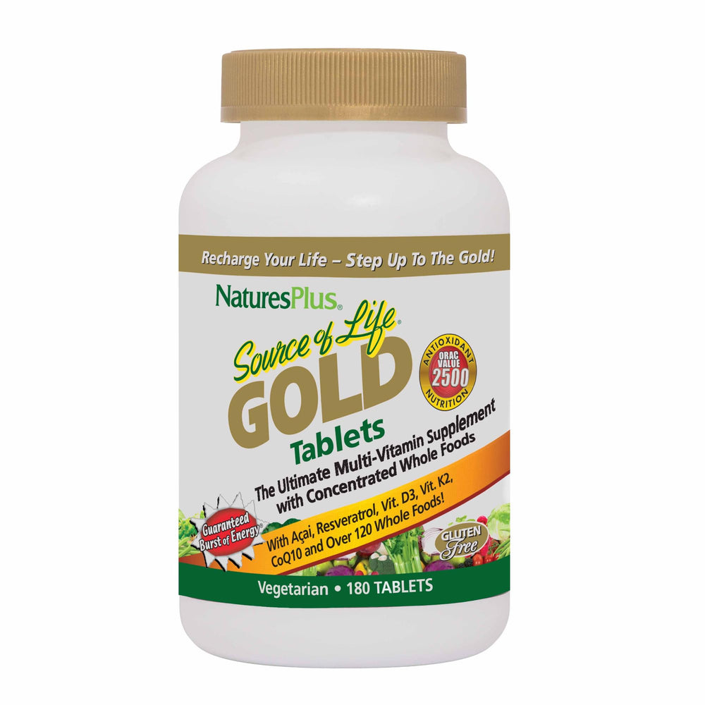 NaturesPlus Source of Life Gold bottle front view for daily wellness support.