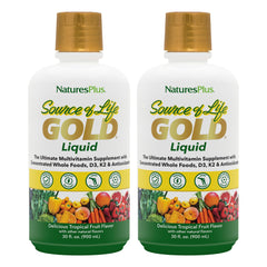 NaturesPlus Source of Life Gold Liquid bottle front supports daily energy potential.