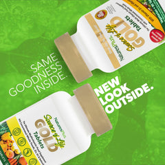 NaturesPlus Source of Life Gold tablets close-up highlighting compact form.