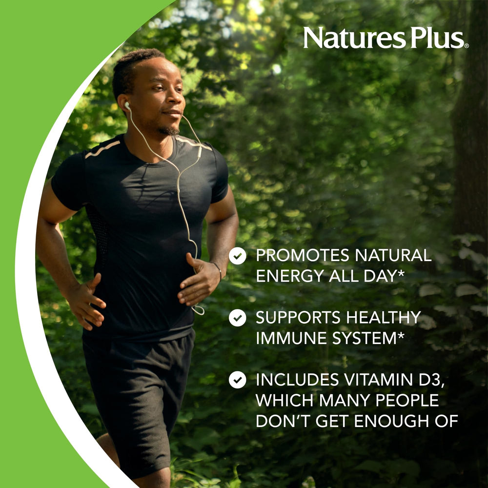 NaturesPlus Source of Life label close-up noting vitamin D3 inclusion.