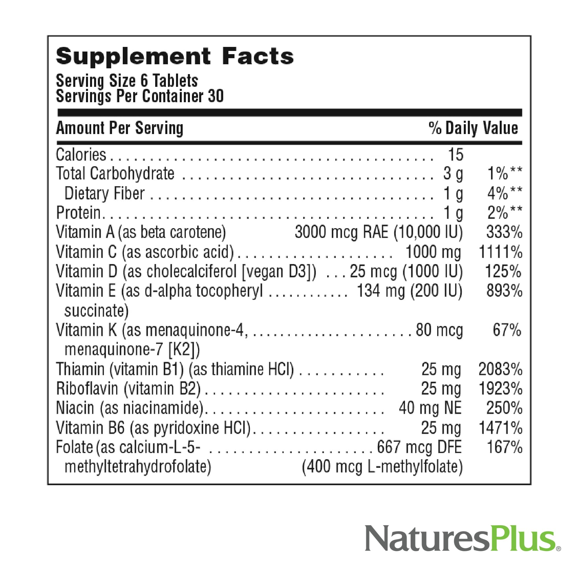 Open bottle of NaturesPlus Source of Life Mini-Tabs No Iron